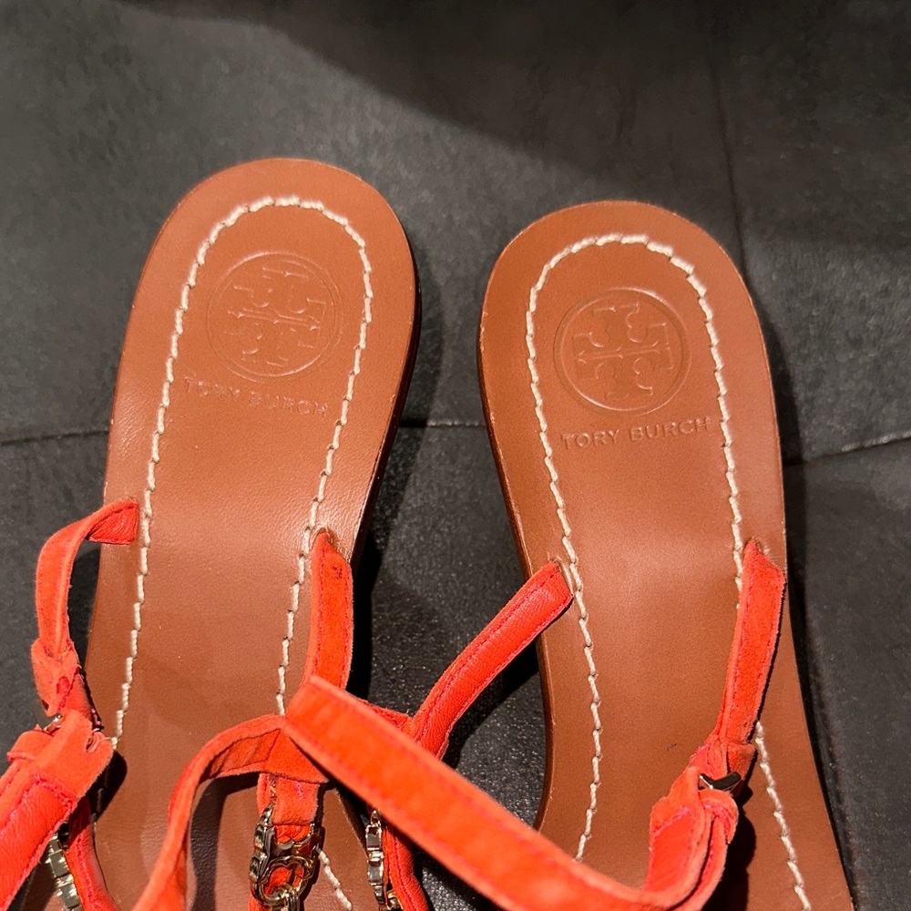 Tory Burch Vibrant Orange Sandals with gold hardware - Picture 13 of 13